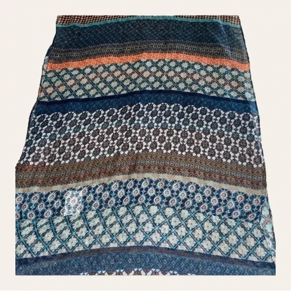 0638W. Women's Blue/Orange‎ Geometric Infinity Scarf